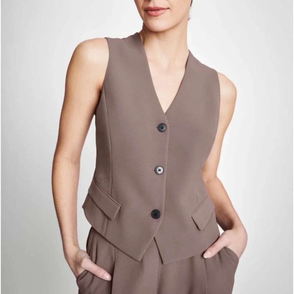 Spanx Carefree Crepe Vest Women's XL Brown Tailored Preppy Career Professional